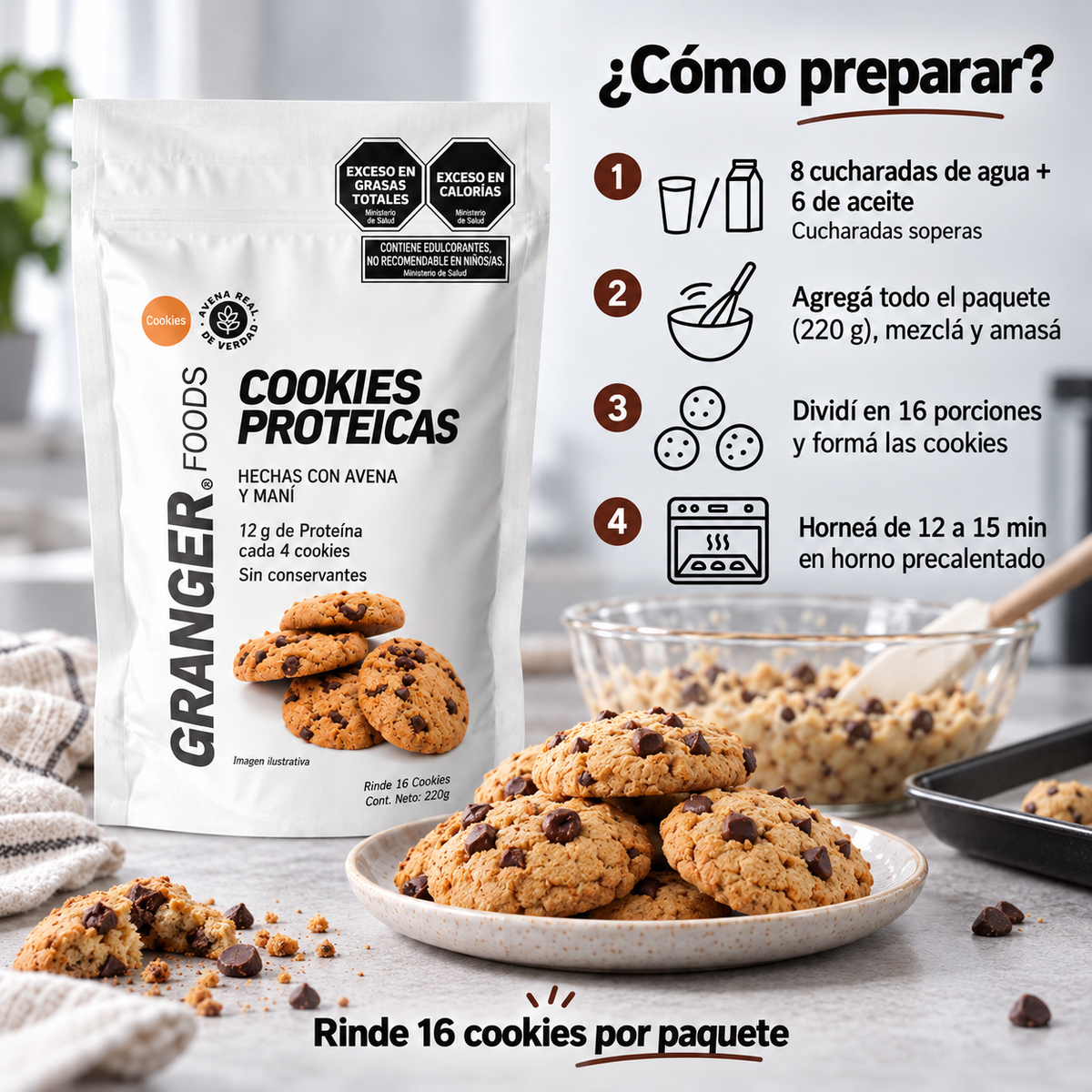 Granger Cookies Proteicas 220 g – Chips de Chocolate