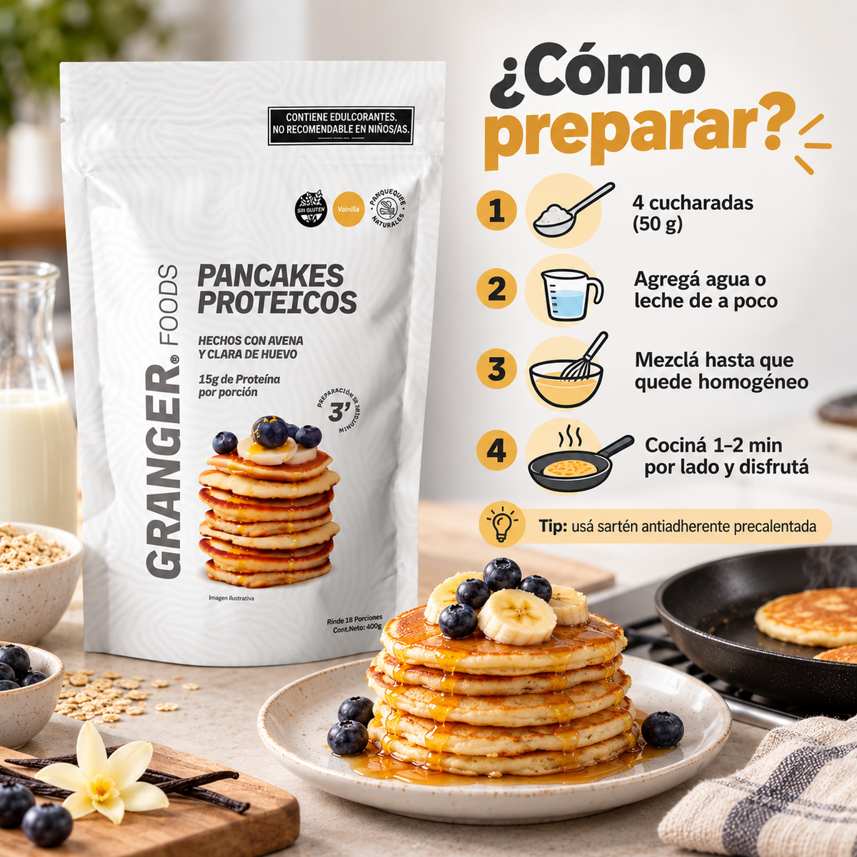 Granger Pancakes 400 g Vainilla - Como usar