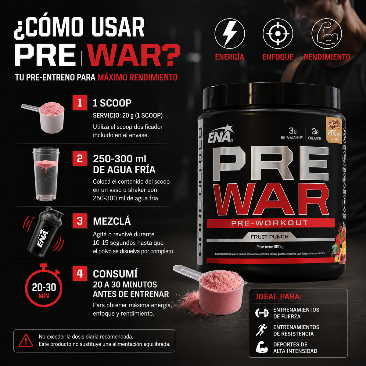 ENA Pre War 400 g Fruit Punch - como usar