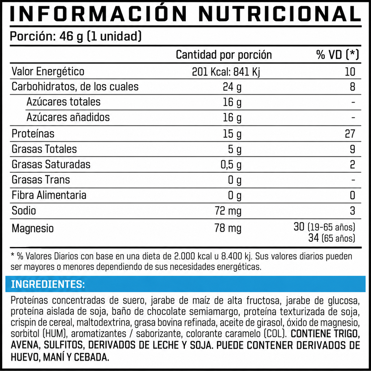 ENA Protein Bar Coco - Nutricional