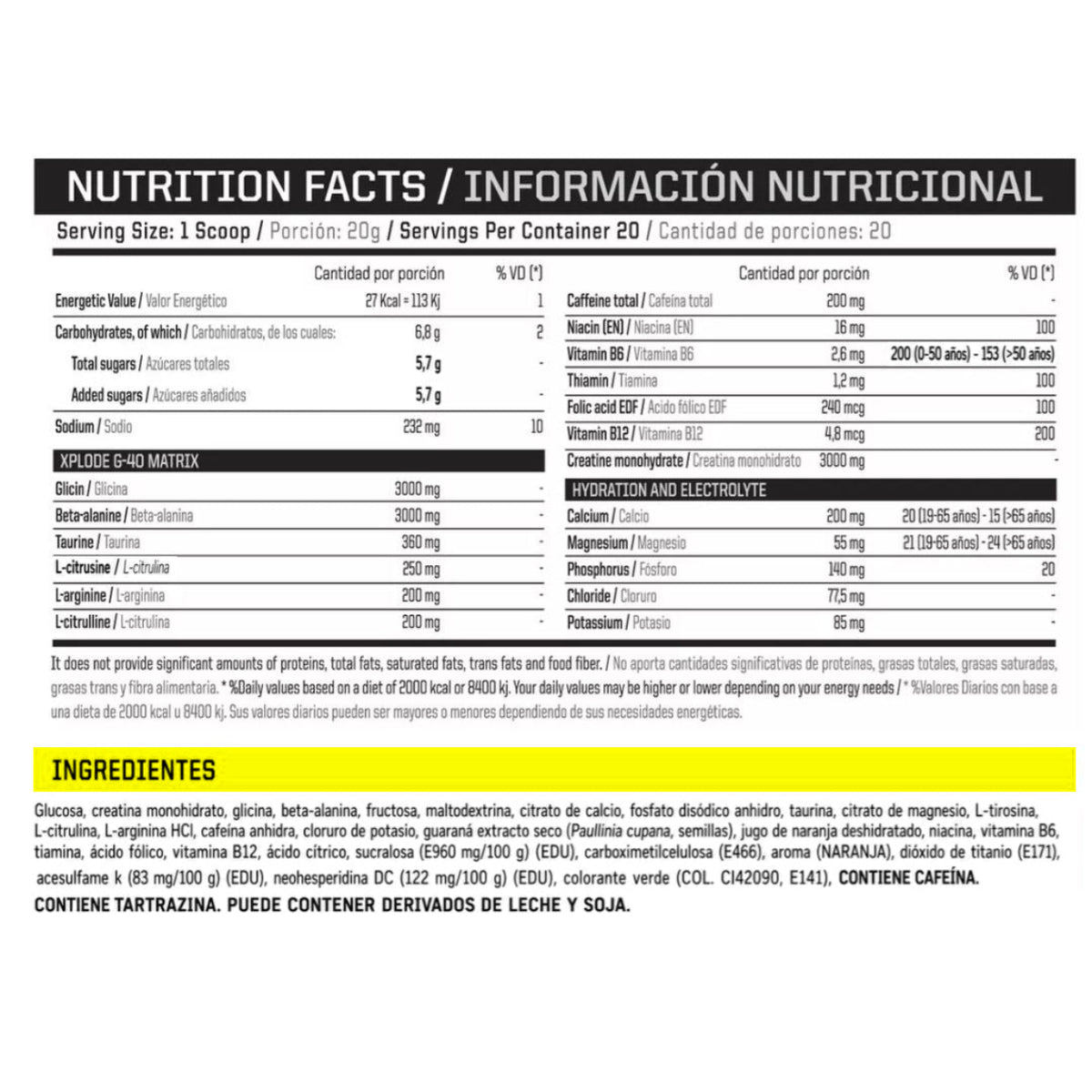 ENA Pre War 400 g Lemonade - nutricional